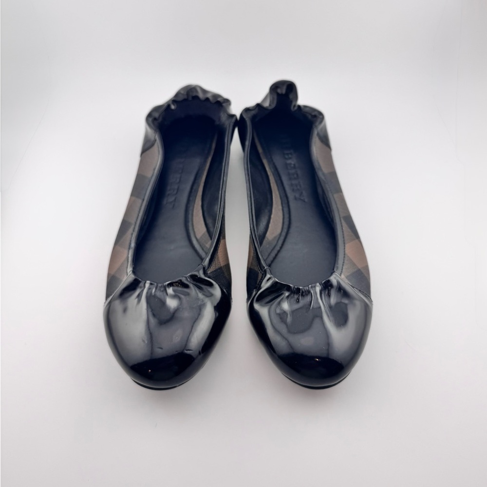 Burberry Nova Check Patent Leather Women's Black & Brown Checkered Ballet Flats